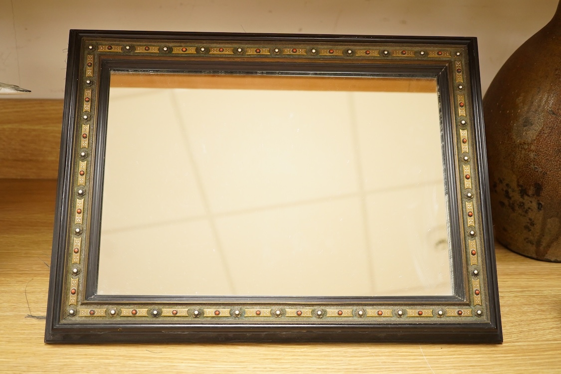 A Viennese strut mirror with inlaid metal detail, marked verso ‘Fr. Rosenberg Wien Graben 17’, 43 x 31cm